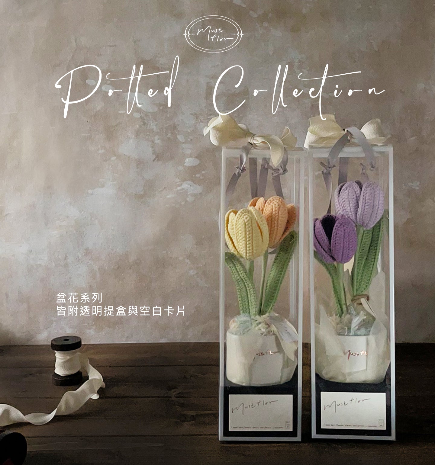鬱金香與勿忘我盆花 - 勃根地酒紅 Tulip & Forget me not - Burgundy