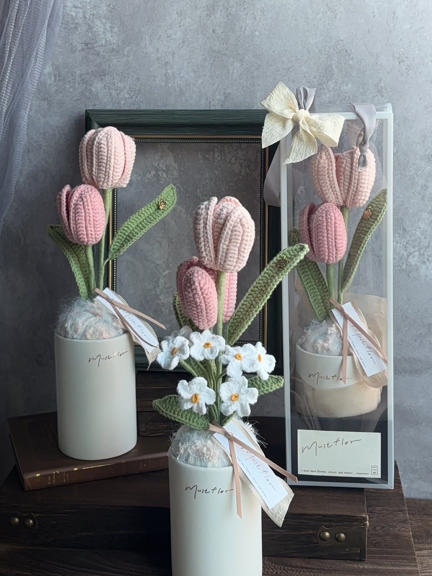 粉韻盆花- 雙色鬱金香/雙色鬱金香與勿忘我盆花 - Tulips Blush pink