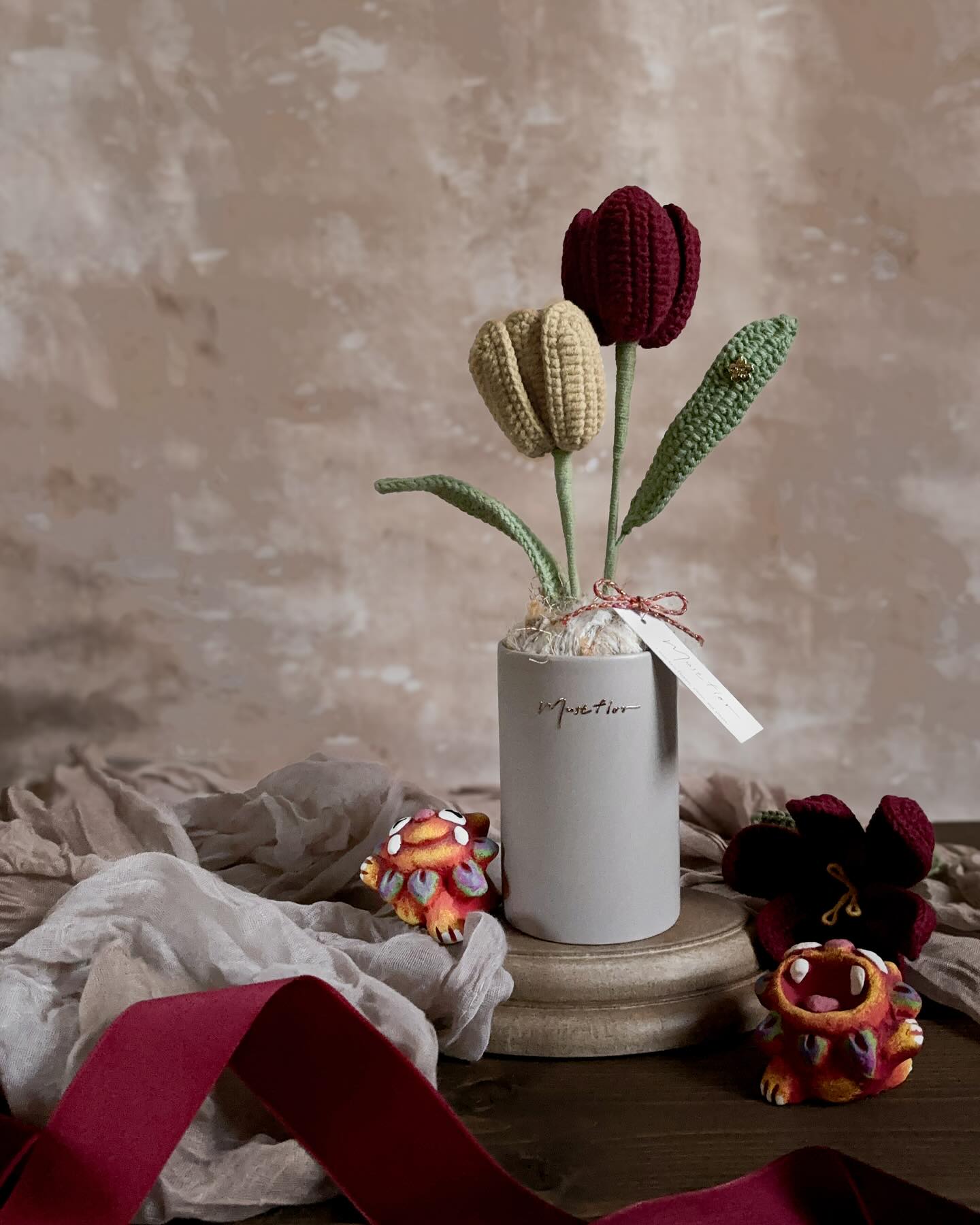 雙色鬱金香盆花 - 酒紅與麥芽 Tulips -Burgundy and malt