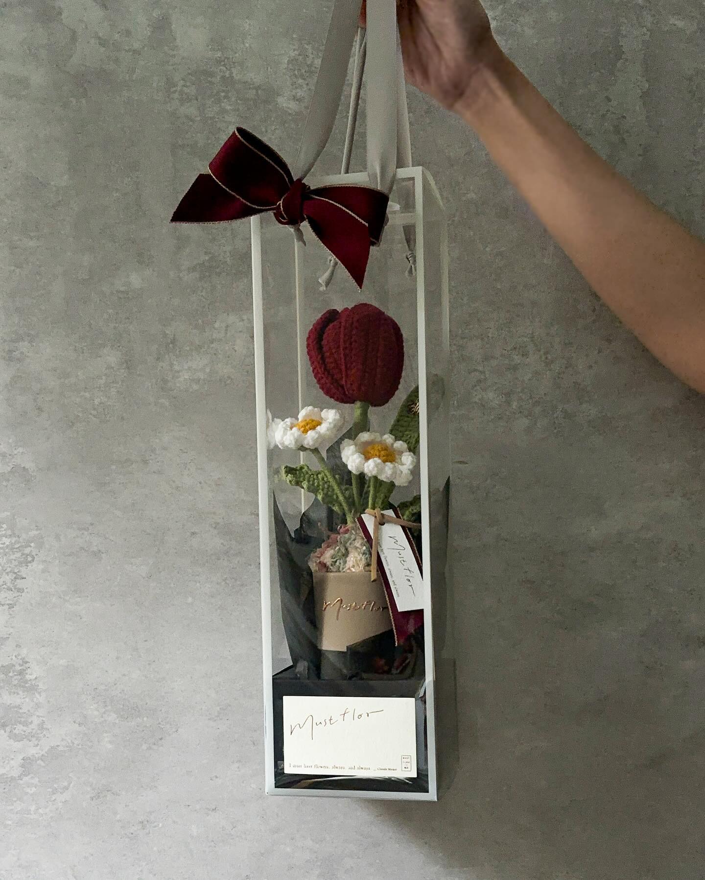 鬱金香與小雛菊盆花 - 勃根第酒紅 Tulip & Daisy - Burgundy Red