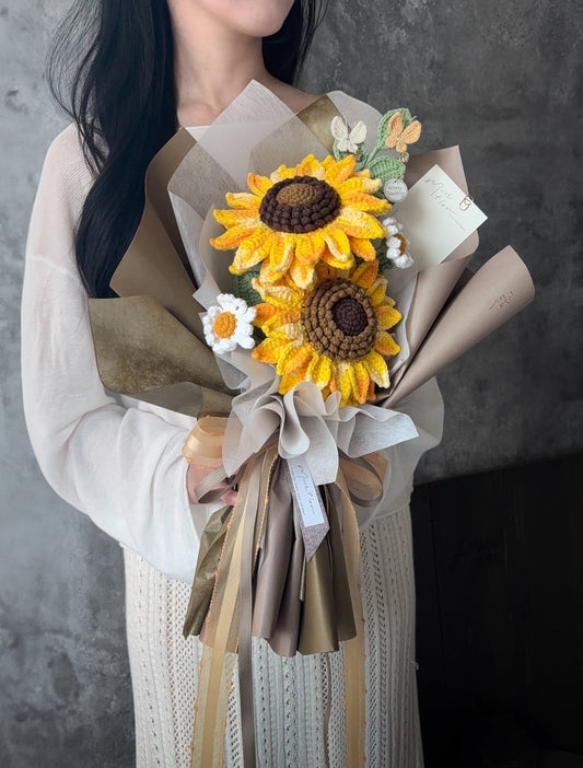 兩朵向日葵與小雛菊花束-向陽暖棕 Sunlit Mocha