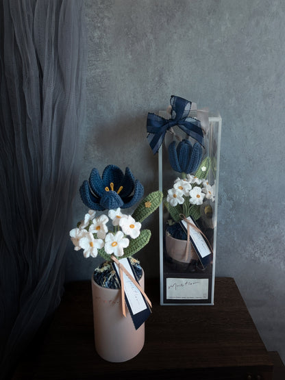 鬱金香與勿忘我盆花 - 普魯士藍  Tulip & Forget me not - Prussian Blue