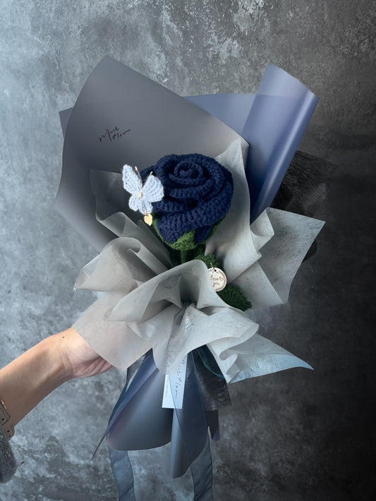 單朵玫瑰小花束- 岩霧藍｜Slate Blue