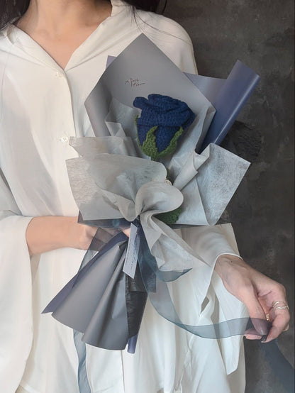 單朵玫瑰小花束- 岩霧藍｜Slate Blue