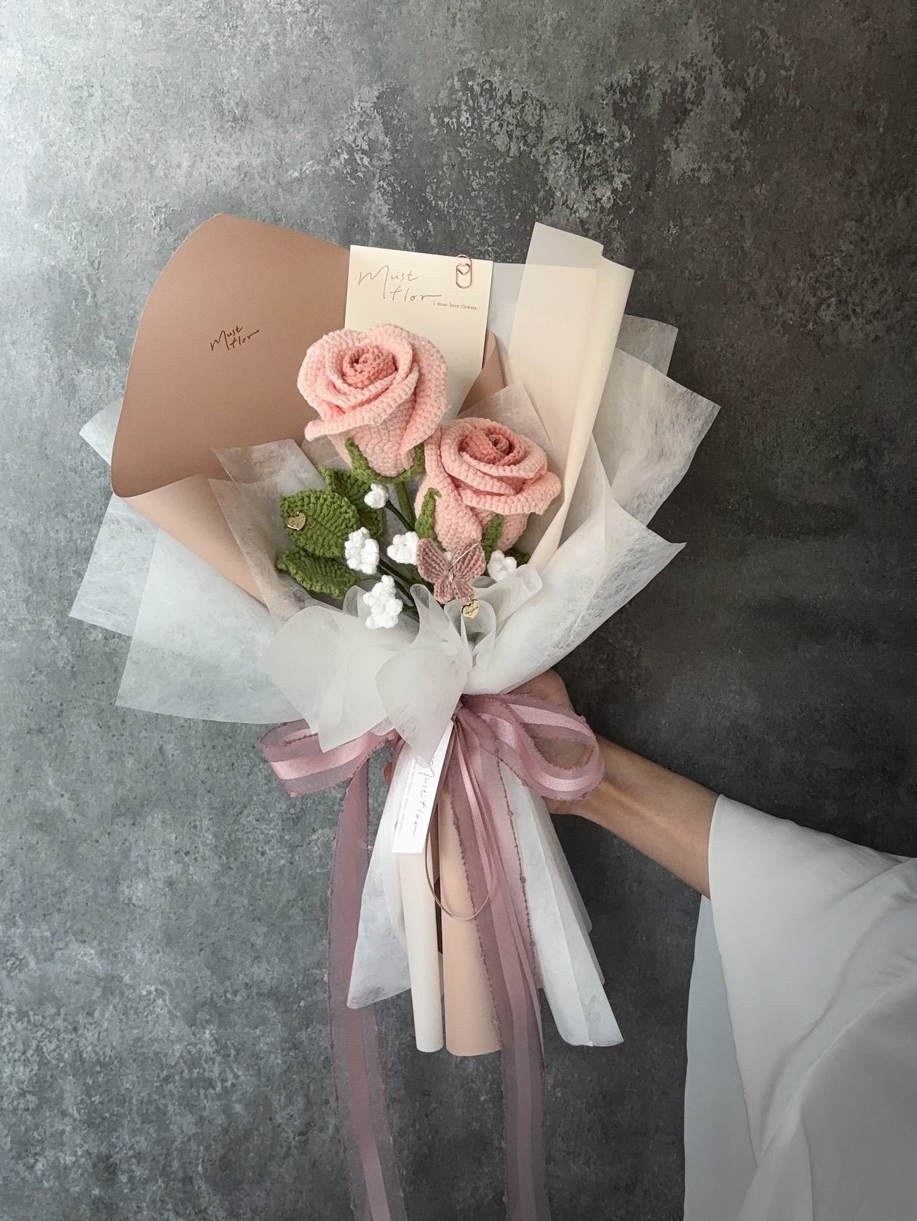 雙玫瑰滿天星花束-柔光粉｜Soft Glow