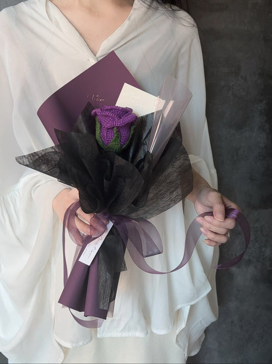 單朵玫瑰小花束- 夜暮紫｜Midnight Plum