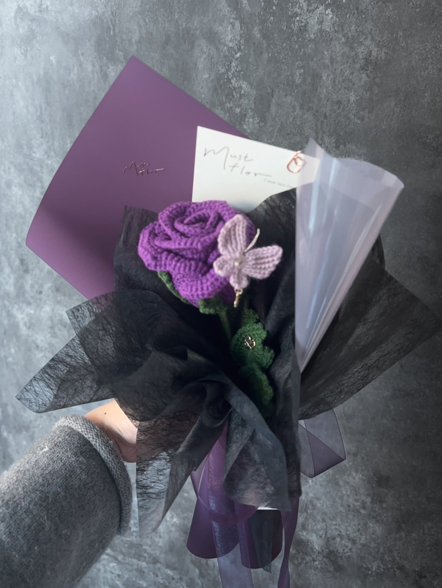 單朵玫瑰小花束- 夜暮紫｜Midnight Plum
