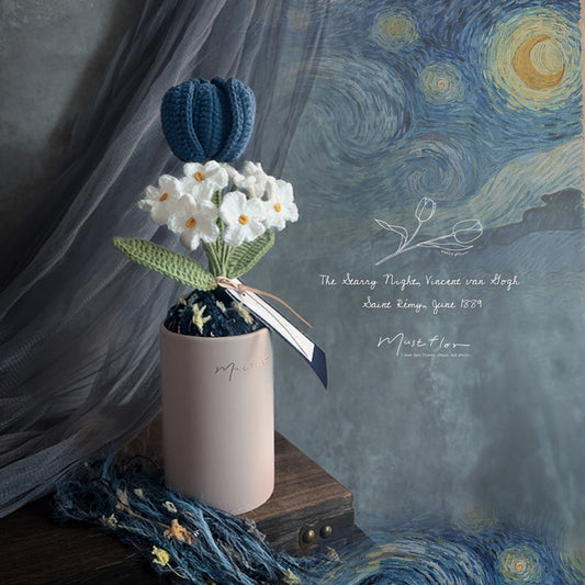 鬱金香與勿忘我盆花 - 普魯士藍  Tulip & Forget me not - Prussian Blue