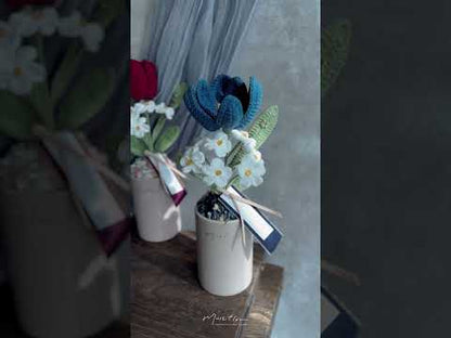 鬱金香與勿忘我盆花 - 普魯士藍  Tulip & Forget me not - Prussian Blue